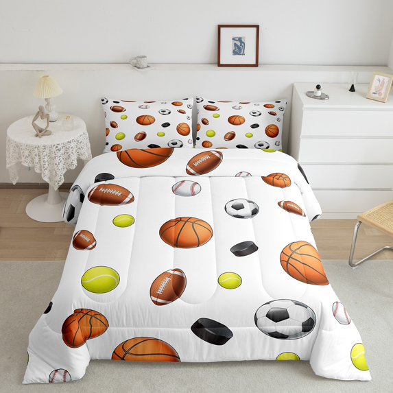 Erosebridal Cartoon Ball Comforter Sets Queen Size, Basketball Comforters & Duvets, Sports Theme Decor, Super Cozy 3pcs
