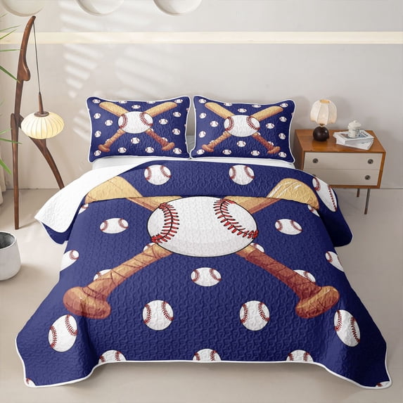 Erosebridal Cartoon Baseball Bat Twin Quilt Set for Boys Men, Sport Ball Print Twin Coverlet Set, 2pcs