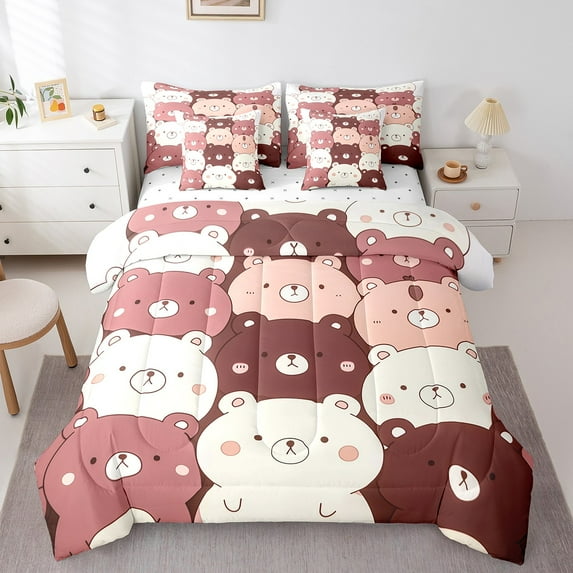 Erosebridal Cartoon Bear Bedding King Size, Cute Wildlife Comforter Sets with Sheets, Animal Theme Room Decorative, Reversible 7-Piece