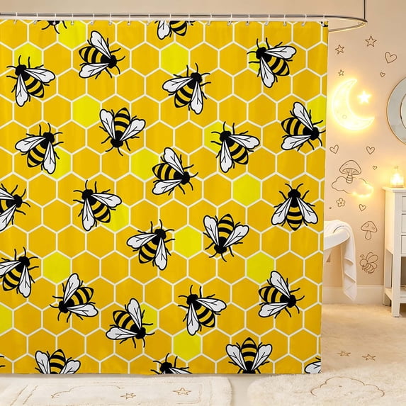 Erosebridal Cartoon Bee Shower Curtain 72Wx84L,Cute Wildlife Bathroom Shower Curtain,Yellow Gold