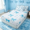 thumbnail image 1 of Erosebridal Cartoon Blue Bow Zipper Full Size Comforter Sets with Fitted Sheet and 2 Pillowcases for Girls, Watercolor Stars Print Zipper Bedding Set, Navy Reversible, 4pcs, 1 of 7