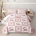 thumbnail image 1 of Erosebridal Cartoon Bow Cherry Quilt Full for Girls Boys, Kawaii Q Letter Full Bedspread Sets, 3-Piece, 1 of 7