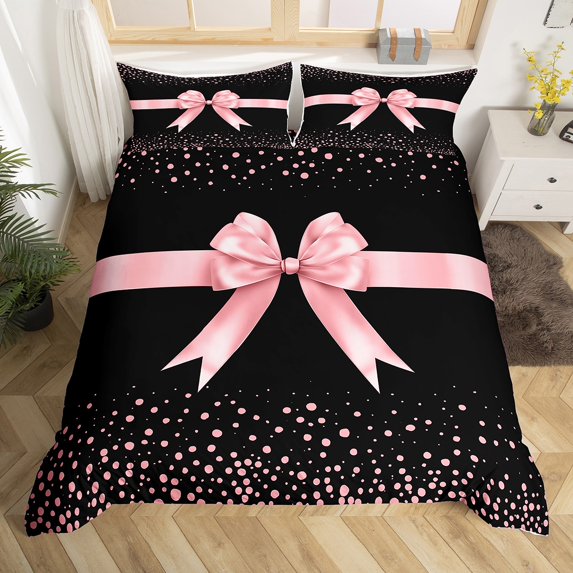 Erosebridal Cartoon Bow Comforter Cover Twin,Ribbon Bowknot Comforter Cover Twin,Pink Bling Sequins Print Duvet Cover Twin,Lightweight Bedroom Decorative Reversible,2 Pieces(No Comforter)