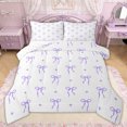 thumbnail image 1 of Erosebridal Cartoon Bow Star Full Size Comforter Sets for Girls, Purple Bowknot Bedding Sets for Women, Reversible, 3pcs, 1 of 6