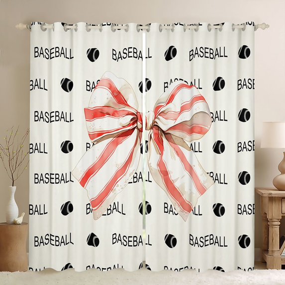 Erosebridal Cartoon Bowknot Kids Blackout Curtains Set of 2 (52x84 Each),Baseball Sport Theme Window Curtains For Girls