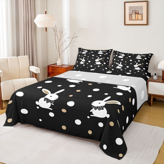 Erosebridal Cartoon Bunny Rabbit Full Size Sheets,Modern Geometric Circle Bed Sheets For Kids,Happy Easter Theme 4pcs