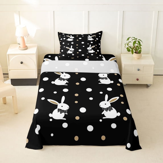 Erosebridal Cartoon Bunny Rabbit Twin Sheet Sets,Modern Geometric Circle Bedding For Kids,Happy Easter Theme 3 Pieces