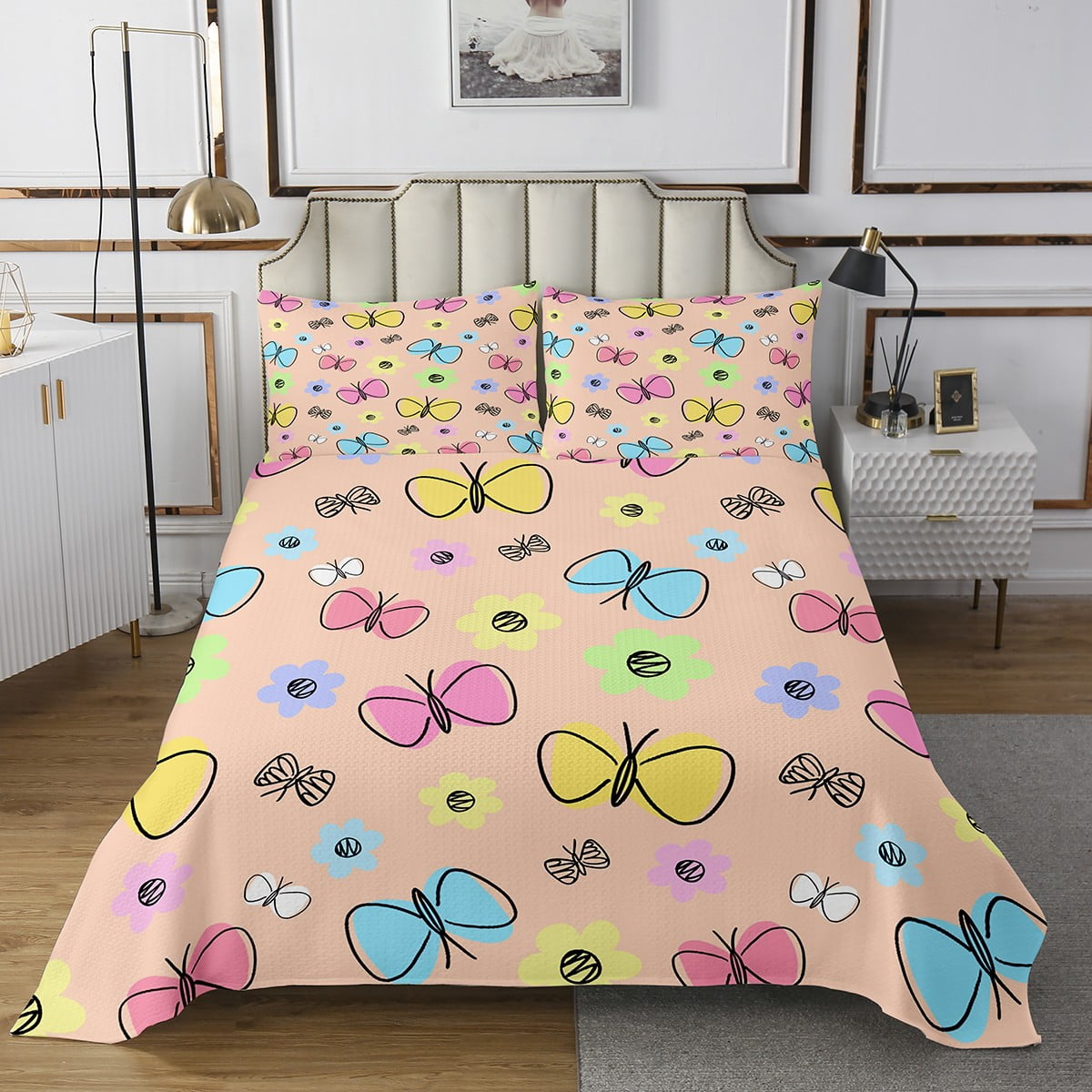 Erosebridal Cartoon Butterfly Bedspread Sets King Size,Kawaii Cute Bed