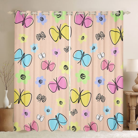 Erosebridal Cartoon Butterfly Curtains for Living Room,Kawaii Cute 30%-50% Blackout Curtains Set of 2 (38x45),Curtains Pack of 2 (38x45),Cute Room Decorative