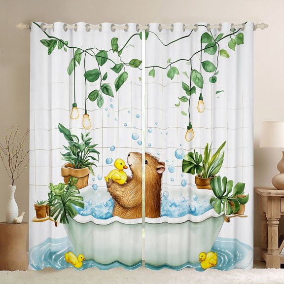 Erosebridal Cartoon Capybara Bubble Bath Black Out Curtains For Kids,Kawaii Yellow Duck Curtains Pack of 2 (42x63 Each) For Children Boys Girls,Ultra Soft Home Decor
