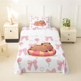 thumbnail image 1 of Erosebridal Cartoon Capybara Twin Sheet Sets For Cute Animals Lover,Pink Bows Cartoon Bowtie Bedding For Kids 3pcs, 1 of 6