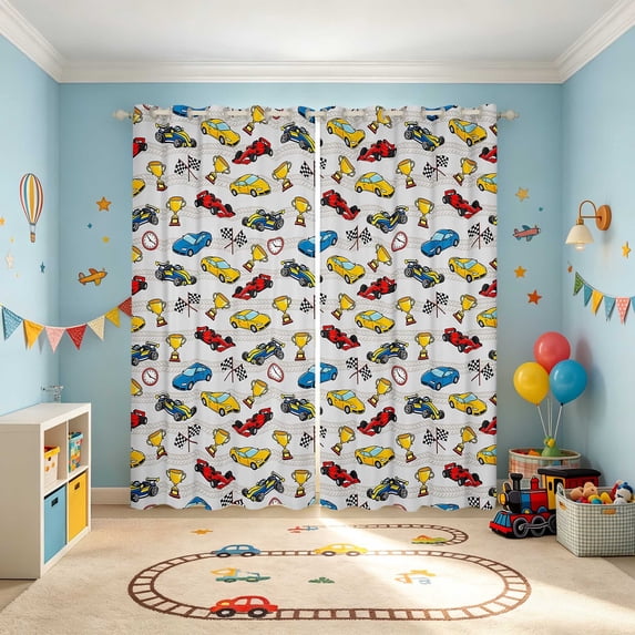 Erosebridal Cartoon Car Blackout Curtains, Trophy Curtains Pack of 2 (42x84 Each), White Yellow