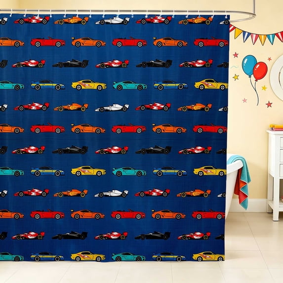 Erosebridal Cartoon Car Shower Curtain 72Wx72L, Sports Car Bathroom Curtain, Navy Blue