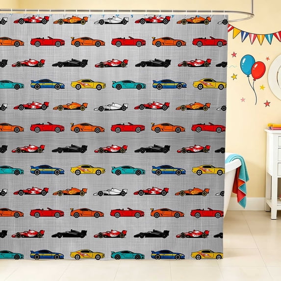 Erosebridal Cartoon Car Shower Curtain 72Wx78L, Sports Car Bath Curtain, Gray
