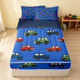 thumbnail image 1 of Erosebridal Cartoon Car Zipper Twin Comforter Sets with Fitted Sheet and 2 Pillowcases, Automobile Zipper Bedding Set, Light Blue, Navy Reversible, 1 of 7
