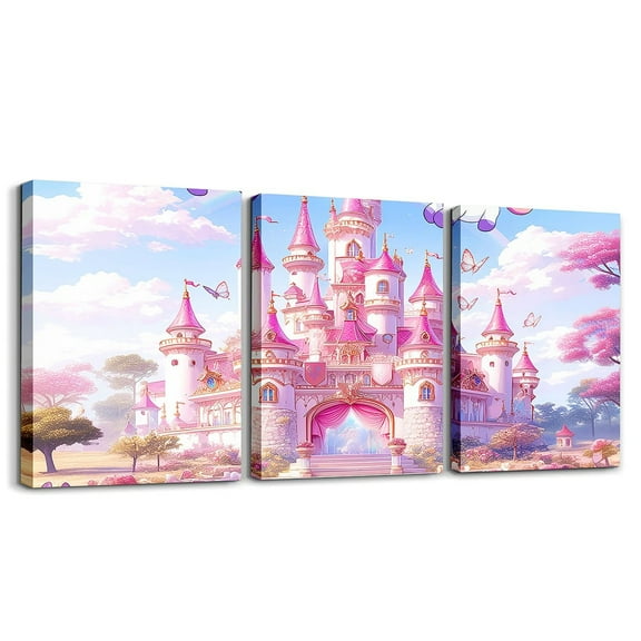 Erosebridal Cartoon Castle Paintings Wall Decor Framed , Chic Butterfly Wall Decorations for Living Room