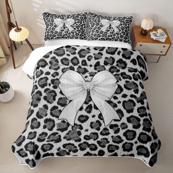 Erosebridal Cartoon Coquette Bowknot Kids Bed Spread Queen,Fashion Women Leopard Cheetah Print Queen Coverlet Set,3 Pieces