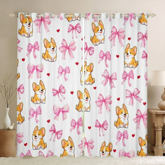 Erosebridal Cartoon Corgi Curtains for Living Room,Kawaii Bow Blackout Curtains Set of 2 (38x45),Love Heart Curtains and Drapes (38x45),Kids Bedroom Decor