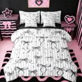thumbnail image 1 of Erosebridal Cartoon Cute Bowtie 7-Piece Bedding Comforter Set,Girls Kawaii Loves Pattern King Bedding Sets For Kids,Black Reversible, 1 of 7