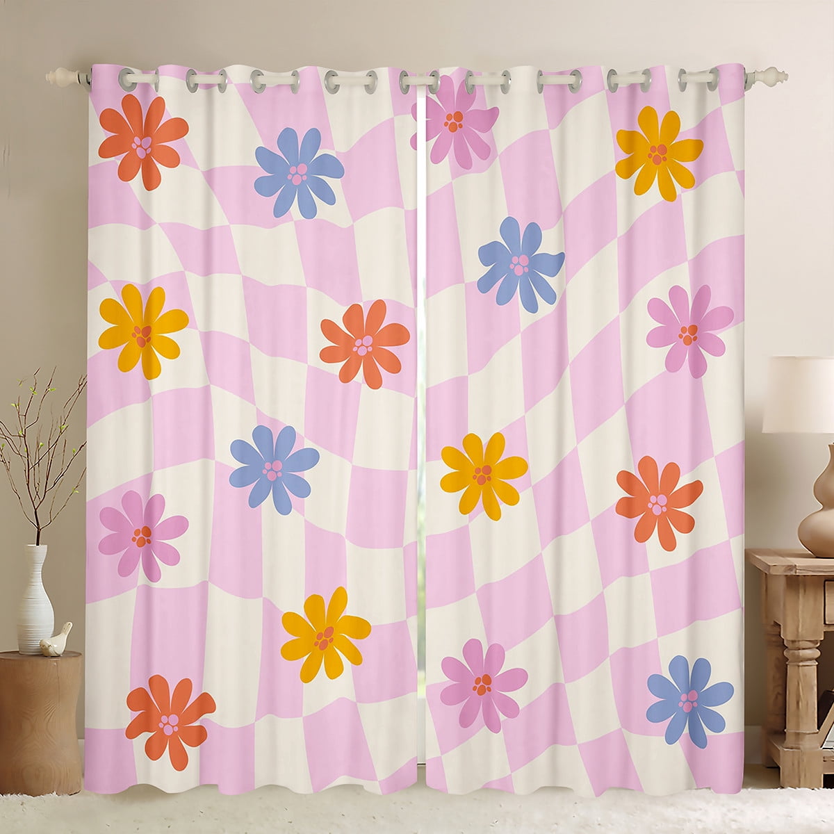 Erosebridal Cartoon Daisy Floral Curtains and Drapes (52x63), Pink ...