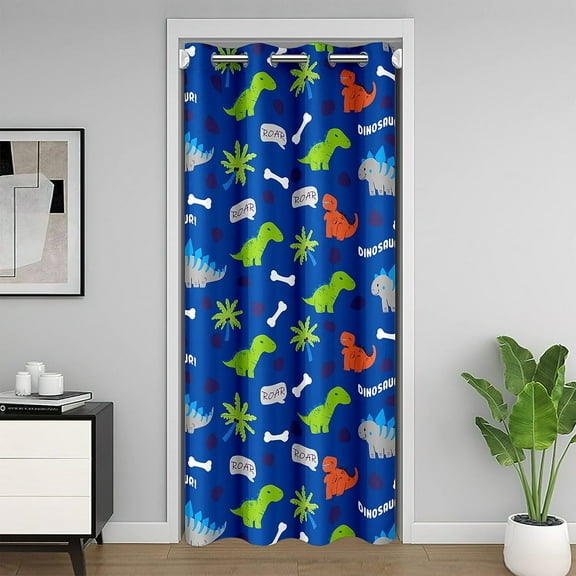 Erosebridal Cartoon Dinosaur Dino Door Curtain Panel 34x80, Luxury Black Out Curtain Bedroom Decor