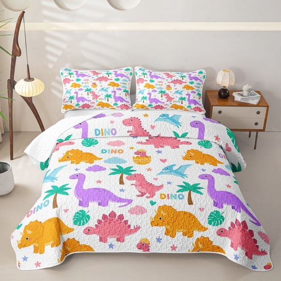 Erosebridal Cartoon Dinosaur Twin Quilt Set for Boys Girls, Tropical Palm Tree Twin Coverlet Set, 2-Piece