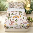 thumbnail image 1 of Erosebridal Cartoon Dinosaur Zipper Twin Comforter Sets with Fitted Sheet and 2 Pillowcases for Boys Girls, Tropical Plant Print Zipper Bedding Set, Beige Green, Reversible, 4 Pieces, 1 of 7