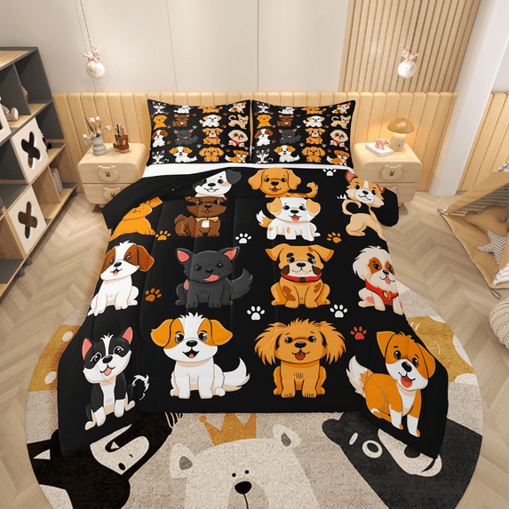 Erosebridal Cartoon Dog Comforter Sets Queen Size,Kawaii Animal Bedding Queen Comforter Set,Cute Decor,Reversible,Ultra Soft,3 Pieces