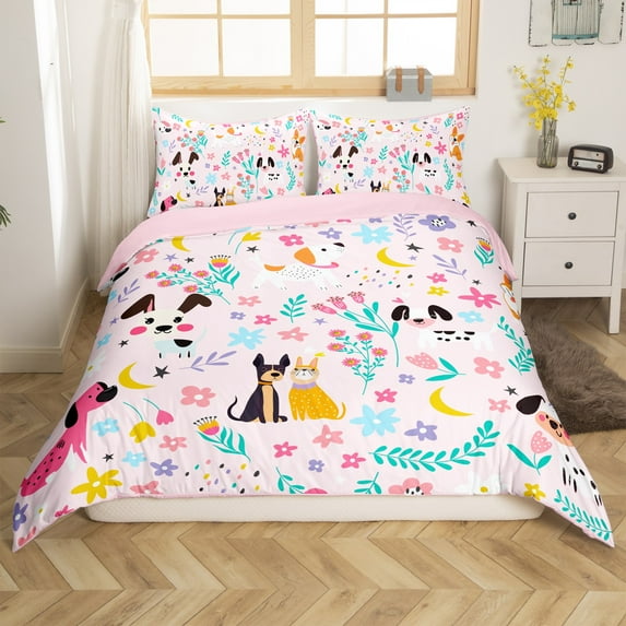 Erosebridal Cartoon Dog Duvet Cover King, Pet Animal Themed Bedding King Size, 3pcs, Reversible (No Comforter)
