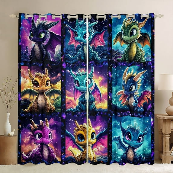 Erosebridal Cartoon Dragon Curtains and Drapes (38x45), Dreamy Galaxy 30%-50% Blackout Curtains for Bedroom, Animal Patchwork Decor