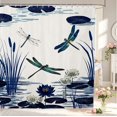 thumbnail image 1 of Erosebridal Cartoon Dragonfly Shower Curtain 72Wx72L,Retro Floral Bathroom Curtain,White Navy, 1 of 5