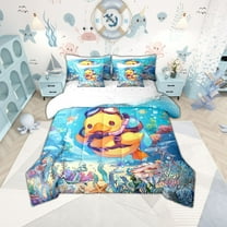 Erosebridal Cartoon Duck Bedding Sets Twin Size,Marine Ocean Comforter Sets with Sheets,Nautical Anchor Bed in a Bag Twin size,Super Cozy Teenager Bedroom Decor,Reversible,7-Piece