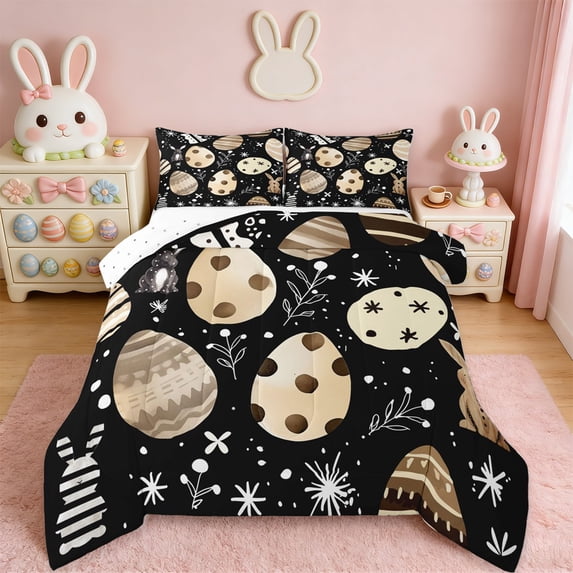 Erosebridal Cartoon Easter Eggs Full Size Comforter Sets,Funny Bunny Rabbit Bedding Sets For Kids Girls Reversible 3-Piece