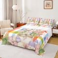thumbnail image 1 of Erosebridal Cartoon Easter Eggs Kids Full Size Sheets,Kawaii Bunny Colorful Loves Pink Tulip Girls Bed Sheets 4-Piece, 1 of 6