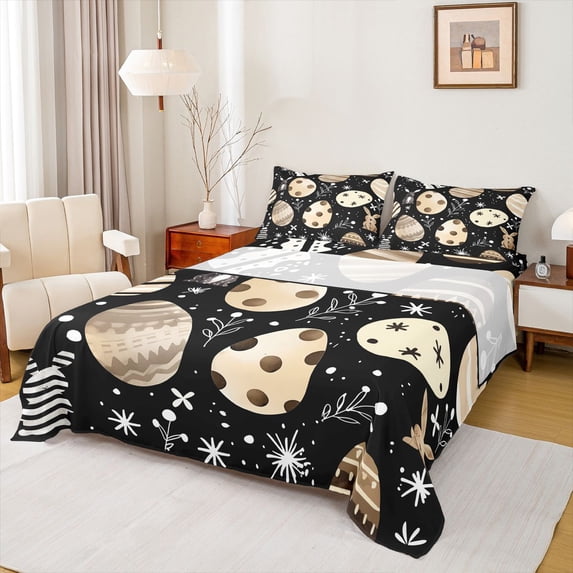 Erosebridal Cartoon Easter Eggs Queen Sheet Sets,Funny Bunny Rabbit Bed Set For Kids Girls 4 Pieces