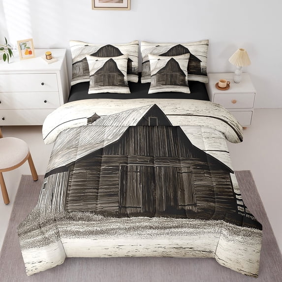 Erosebridal Rustic House Bedding Queen Size, Wooden Door Bed in a Bag Queen size, Vintage Farmhouse Decor, Reversible 7-Piece
