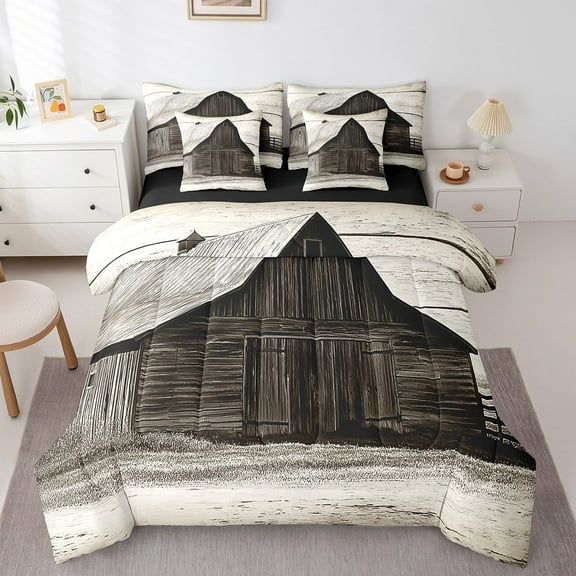 Erosebridal Rustic House Bedding Queen Size, Wooden Door Bed in a Bag Queen size, Vintage Farmhouse Decor, Reversible 7-Piece