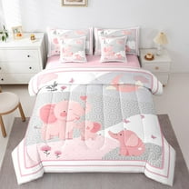 Erosebridal Cartoon Elephant Bedding Sets Twin Size For Teen,Butterfly Flower Comforter Sets with Sheets,Stripes Decor,Reversible,Lightweight,7-Piece