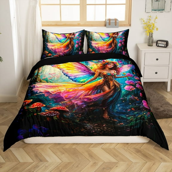Erosebridal Cartoon Fairy Duvet Cover Twin, Jungle Woodland Comforter Cover Twin, Reversible (No Comforter)