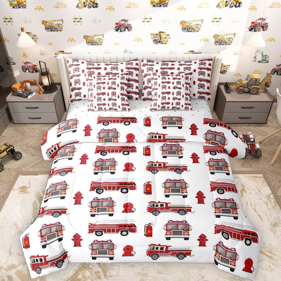 Erosebridal Cartoon Fire Engine Bedding Comforter Set, Truck Theme King ...