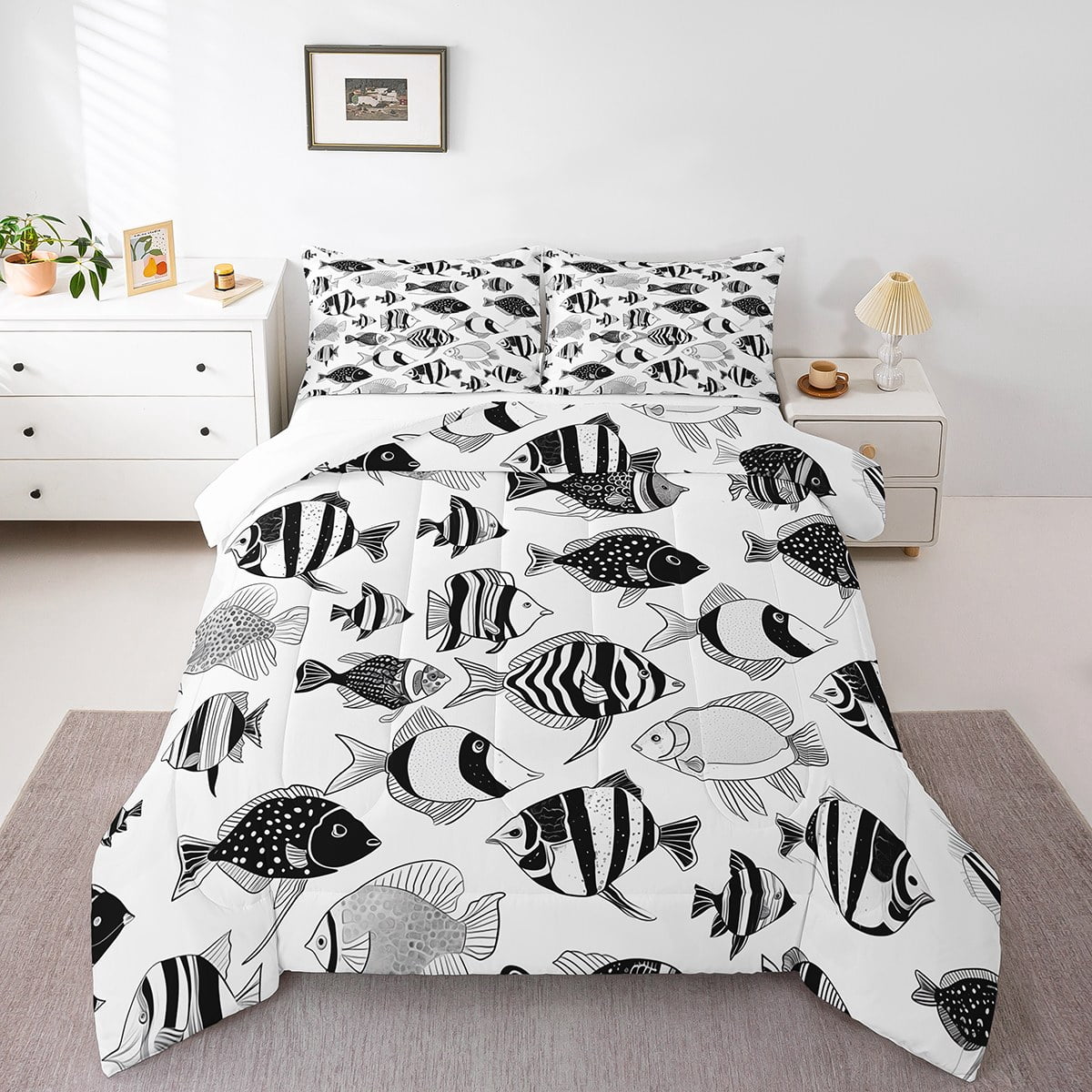Erosebridal Cartoon Fish Comforter Set Twin Size Cute Ocean Fish ...