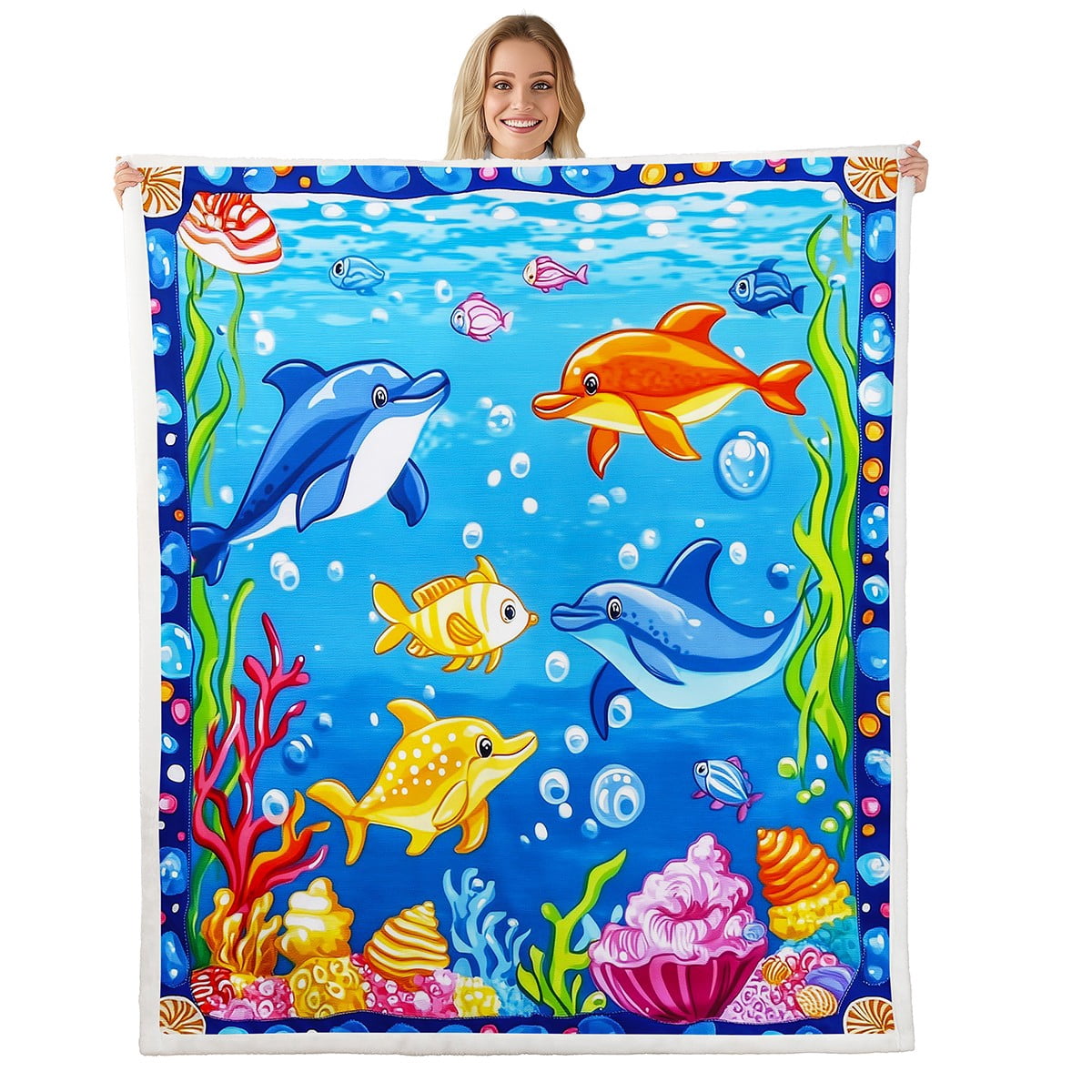 Erosebridal Fish Sherpa Throw Blanket - Colorful Fishing Theme, 50x60 Inches, Double-Sided Plush - View #6