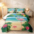 thumbnail image 1 of Erosebridal Cartoon Flamingo Animals Quilt King,Dreamy Ocean King Coverlet Set,Green Blue,3-Piece,1 Bedspread and 2 Pillowcases, 1 of 7