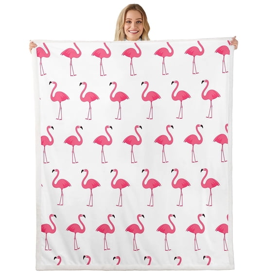 Erosebridal Cartoon Flamingo Throw Blanket for Couch 60x80, Cute Kawaii Animal Plush Blanket, Pink White Room Decor