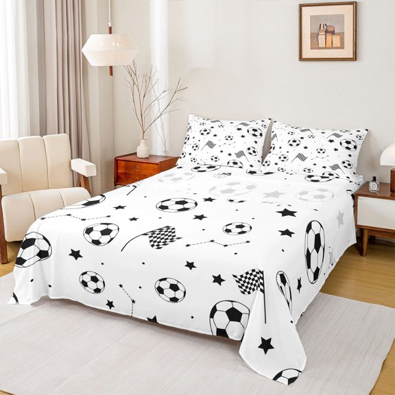 Erosebridal Cartoon Football Kid Full Size Sheets, Checkered Flag Bed Sheets, 4-Piece