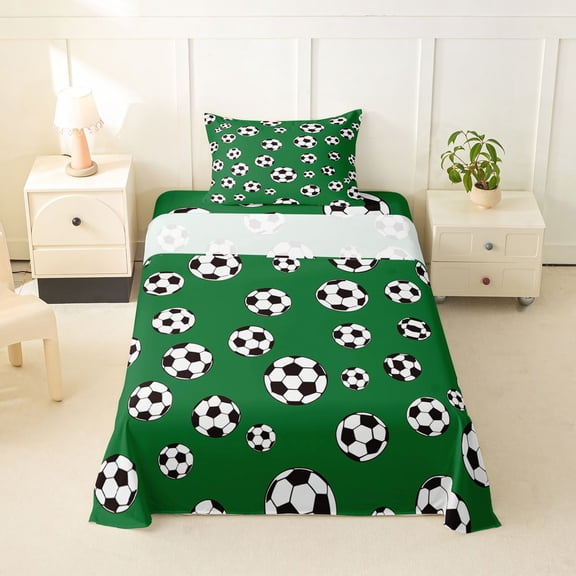 Erosebridal Cartoon Football Pattern Twin Sheet Sets,Soccer Sport Theme Ball Games Bedding For Kids 3-Piece