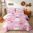 thumbnail image 1 of Erosebridal Cartoon Ghost Bed Spread Queen, Cute Halloween Heart Queen Coverlet Set for Girls, Light Pink White, 3 Pieces 1 Quilt and 2 Pillowcases, 1 of 7