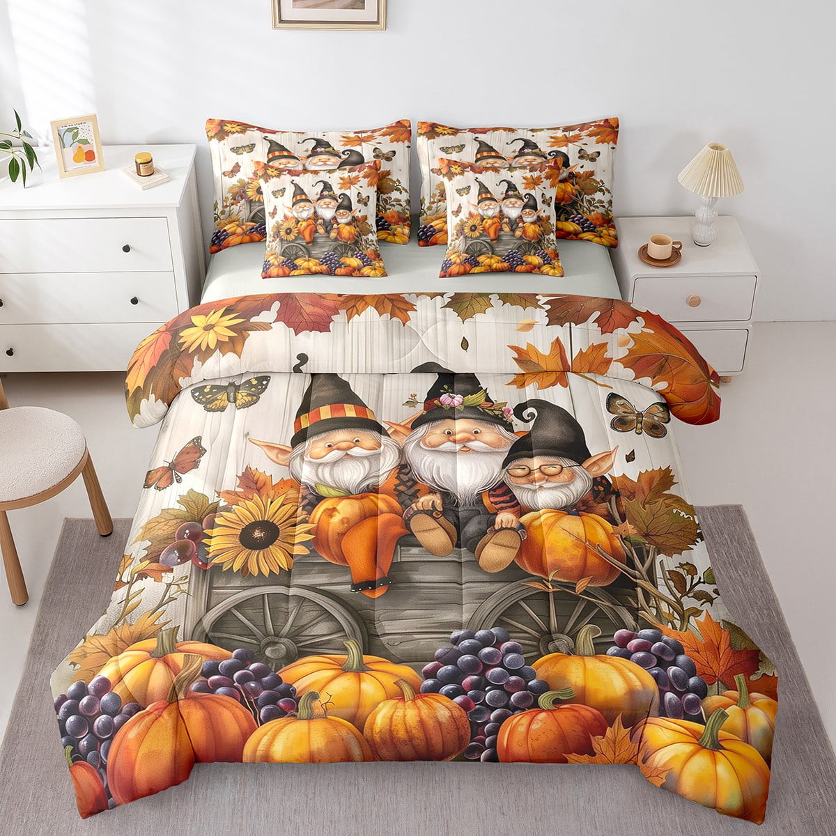 Erosebridal Cartoon Gnome Bedding Full Size,Autumn Harvest Pumpkin Bed ...
