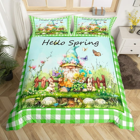 Erosebridal Cartoon Gnome Duvet Cover Twin,Western Farmhouse Garden Bedding Sets Twin Size,Colorful Butterfly Rabbit Comforter Cover Twin,Microfiber Bedroom Decor,2 Pieces(No Comforter)