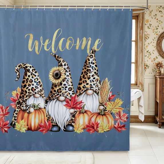 Erosebridal Cartoon Gnome Shower Curtain 72Wx72L,Autumn Pumpkin Harvest Bathroom Curtain,Blue
